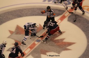 Jets Exhibition Game Andrew Ladd takes faceoff