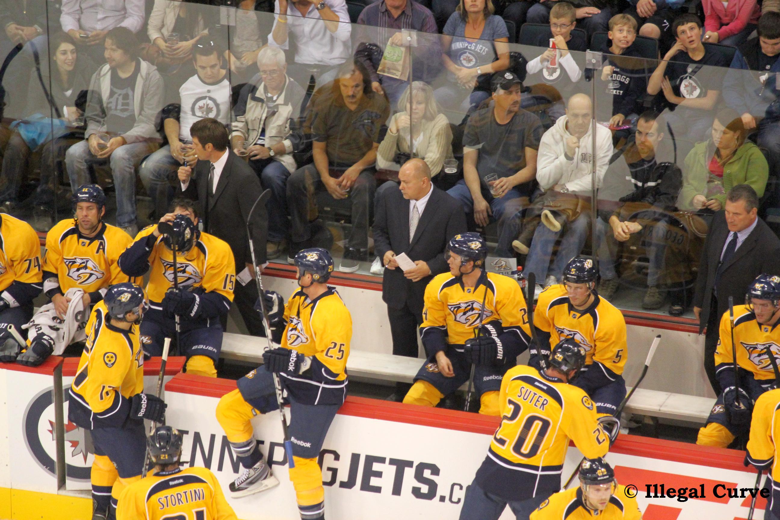 Jets and Preds 2nd Period Barry Trotz