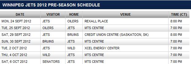 Jets Pre season Schedule