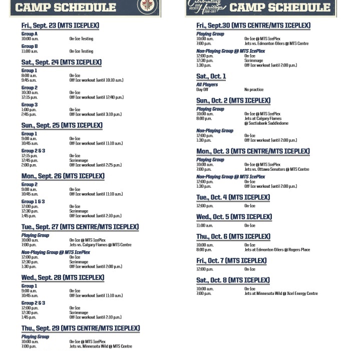 Winnipeg Jets release 2016-17 training camp schedule – Illegal Curve Hockey