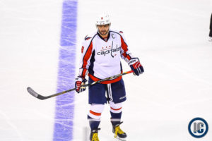 Alexander Ovechkin waits for puckdrop