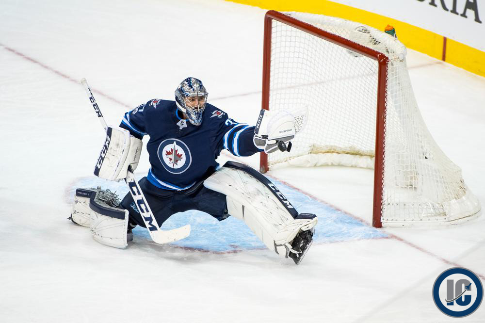 Connor Hellebuyck flashes the leather