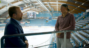 Chris Johnston talks to Patrik Laine in Finland