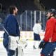 Hellebuyck Morrissey yucking it up at practice