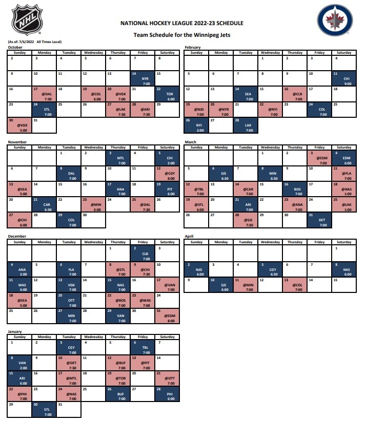 Winnipeg Jets 202223 schedule released Illegal Curve Hockey