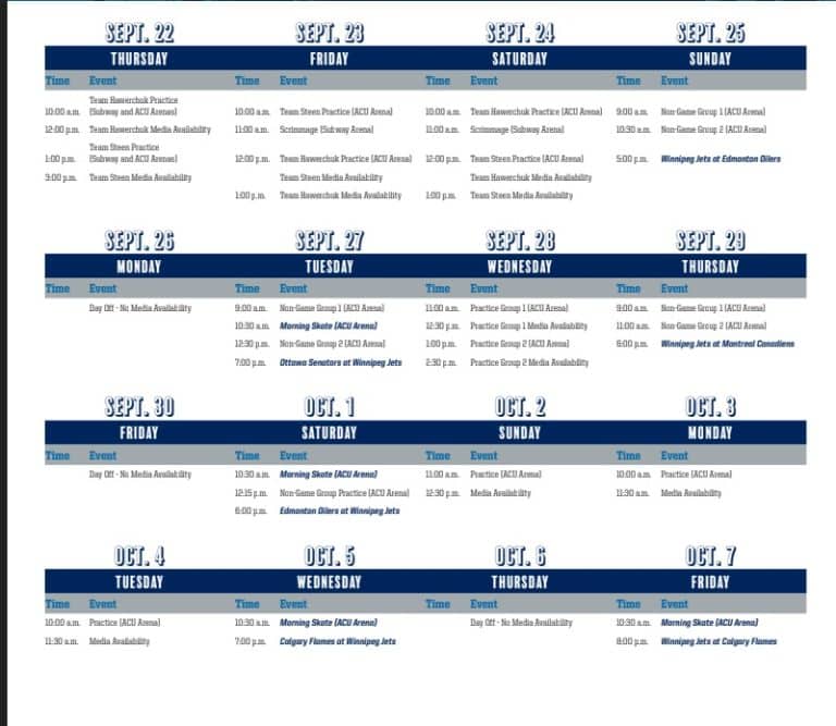 Winnipeg Jets release 2022-23 training camp schedule | Illegal Curve Hockey