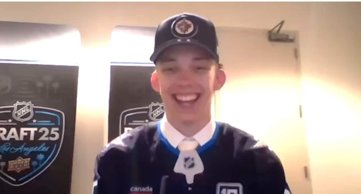 First media availability with Winnipeg Jets 2025 1st rounder Sascha Boumedienne
