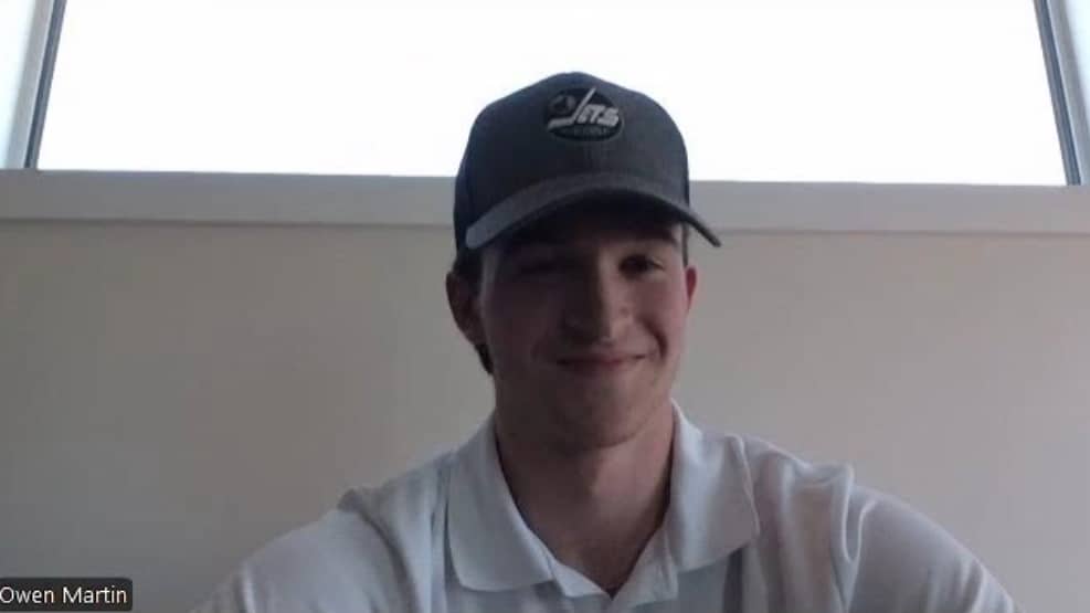 First media availability with Winnipeg Jets 2025 3rd rounder Owen Martin